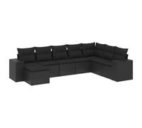 vidaXL Ensemble de jardin canapé 8 pièces avec coussins noir poly rotin