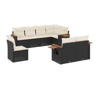 vidaXL Ensemble de jardin canapé 8 pièces avec coussins noir poly rotin