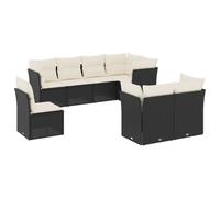 vidaXL Ensemble de jardin canapé 8 pièces avec coussins noir poly rotin