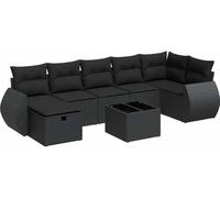 vidaXL Ensemble de jardin canapé 8 pièces poly rotin noir avec coussins