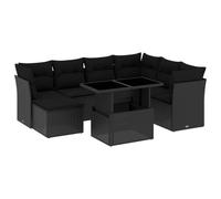 vidaXL Ensemble de jardin canapé 8 pièces avec coussins noir poly rotin