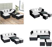 vidaXL Ensemble de jardin Lounge 4 pièces avec coussins Poly Rotin Noir - Ensemble de meubles de jardin - Canapé de jardin - Canapé de jardin