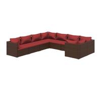 vidaXL Ensemble de jardin lounge 8 pièces avec coussins Poly rotin brun