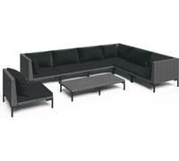 vidaXL Ensemble de jardin lounge 8 pièces avec coussins Poly rotin gris foncé