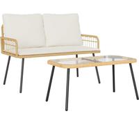 Ensemble de salon de jardin vidaXL avec coussins, 2 pièces, en polyrotin naturel