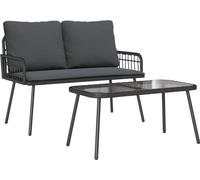 vidaXL Ensemble de salle à manger de jardin 2 pièces en poly-rotin avec coussins Noir