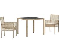 vidaXL Ensemble de jardin pour repas, 3 pièces, en polyrotin beige