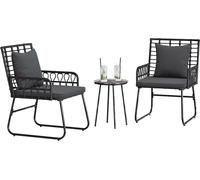 vidaXL Ensemble de jardin pour repas, 3 pièces, noir et anthracite, en résine tressée