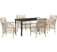 vidaXL Salon de jardin 5 pièces Poly-Rattan avec coussins Beige