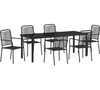 vidaXL Ensemble de jardin pour repas, 7 pièces, acier avec revêtement en poudre noir