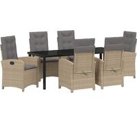 vidaXL Ensemble de jardin pour repas, 7 pièces, beige, en résine tressée