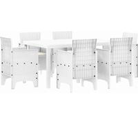 vidaXL Ensemble de jardin pour repas, 7 pièces, blanc, rotin synthétique