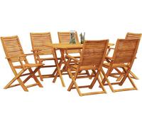 vidaXL Ensemble de jardin pour repas, 7 pièces, bois d'acacia massif, couleur marron