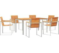 vidaXL : Ensemble de jardin pour repas, 7 pièces, en bois d'acacia massif et en acier inoxydable