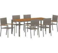 vidaXL Ensemble de jardin pour repas, 7 pièces, gris, en résine tressée