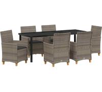 vidaXL Ensemble de jardin pour repas, 7 pièces, gris, en résine tressée