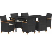 vidaXL Ensemble de jardin pour repas, 7 pièces, noir, en résine tressée