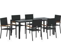vidaXL Ensemble de jardin pour repas, 7 pièces, noir, en résine tressée