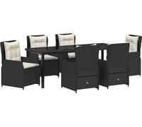 vidaXL Ensemble de jardin pour repas, 7 pièces, noir, en résine tressée