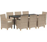 vidaXL Ensemble de jardin pour repas, 9 pièces, beige, en résine tressée