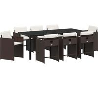 vidaXL Ensemble de jardin pour repas, 9 pièces, marron, en résine tressée