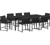 vidaXL Ensemble de jardin pour repas, 9 pièces, noir, en résine tressée