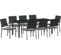 vidaXL Ensemble de jardin pour repas, 9 pièces, noir et gris clair, en résine tressée (PE)