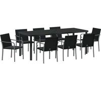 vidaXL Ensemble de jardin pour repas, 9 pièces, noir et gris, en résine tressée (PE)