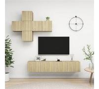 vidaXL Ensemble de Meuble TV 7 pcs Suspendu Mural Ensemble d'Armoires Stéréo Salon Salle de Séjour Maison Intérieur Chêne Sonoma Aggloméré Brun G