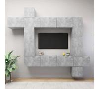 vidaXL Ensemble de Meuble TV 9 pcs Suspendu Mural Ensemble d'Armoires Stéréo Salon Salle de Séjour Maison Intérieur Gris Béton Aggloméré Gris G