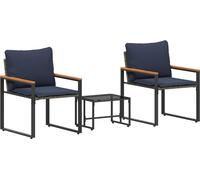 vidaXL Ensemble de meubles avec coussins 3 pcs Gris et bleu marine Rotin