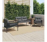 vidaXL Ensemble de meubles de balcon 3 pièces avec coussins Noir Acier