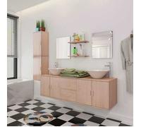 vidaXL Ensemble de Meubles de Salle de Bain 11 Pièces Beige Panneau Aggloméré 2 étagères