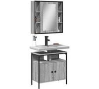 vidaXL Ensemble de Meubles de Salle de Bain 2 pcs, Armoires de Lavabo avec Miroir, Placards de Rangement Toilette, Moderne, 3214718 Gris G