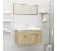 Ensemble de Meubles de Salle de Bain 2 pcs, Meuble-lavabo avec Miroir, Armoire de Rangement Toilette Maison Intérieur, Chêne Sonoma