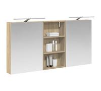 vidaXL Ensemble de Meubles de Salle de Bain 3 pcs 140 x 14,5 x 70 cm, Meuble de Salle de Bains, Miroir LED rectangulaire, Rangement Mural Moderne, Organiseur Pratique, Gain de Place