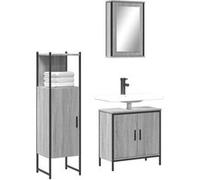 vidaXL Ensemble de meubles de salle de bain Sonoma – 3 pièces avec miroir, rangement, moderne, gris