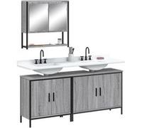 vidaXL Ensemble de meubles de salle de bain 3 pièces Sonoma gris – Moderne avec miroir