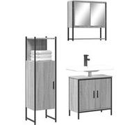 vidaXL Ensemble meuble salle de bain 3 pcs – Armoires lavabo avec miroir, rangement – Sonoma gris