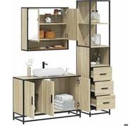 vidaXL Ensemble de meubles de salle de bain 3 pcs chêne sonoma, armoire de rangement, armoire de bain, meuble de toilette 3301161 Marron G