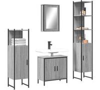vidaXL Meubles de salle de bain – Ensemble 4 pièces, armoires avec miroir, moderne – Sonoma gris