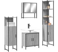 vidaXL Ensemble meubles salle de bain 4 pcs Sonoma gris – Armoires lavabo avec miroir, moderne