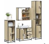 vidaXL Ensemble de meubles de salle de bain 4 pcs chêne sonoma, armoire de salle de bain, armoire de rangement de toilette, 3301196 Marron G