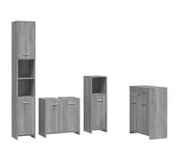 vidaXL Ensemble 4 pcs de meubles de salle de bain Sonoma – Meuble-lavabo, Armoire, Toilette – Gris