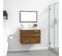 vidaXL Ensemble de Meubles de Salle de Bain Armoire de Rangement de Lavabo Placard de Salle de Bain Armoire à Miroir 2 pcs Chêne Fumé chêne G