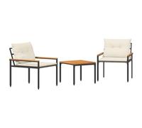 Ensemble de mobilier de jardin vidaXL, 3 pièces, blanc crème, en polyrotin