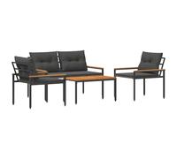 vidaXL Ensemble de Meubles d'extérieur 4 pcs Gris foncé polyrotin, Ensemble de Table et chaises en Acacia, Cadre en Acier résistant aux intempéries, Pieds réglables, Coussins Amovibles