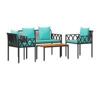 Ensemble de mobilier de jardin vidaXL, 4 pièces, en polyrotin noir et turquoise