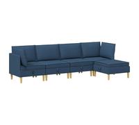 vidaXL Ensemble de meubles pour le salon avec coussin 5 pcs Bleu Tissu, Ensemble de salon spacieux, meubles modulaires pour se détendre, sièges confortables, déco moderne