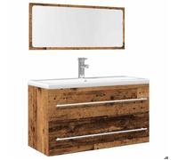 vidaXL Ensemble de meubles salle de bain 2 pcs bois d'ingénierie, armoire de salle de bain, armoire de bain, meuble-lavabo 856388 Marron G